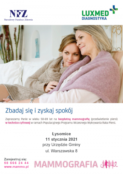 Bezpłatne badania mammograficzne - plakat informacyjny