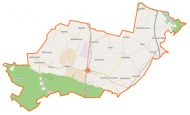 Mapa gminy Łysomice