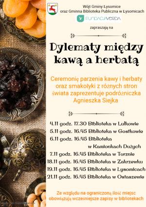 Plakat dotyczący wydarzenia "Dylematy między kawą a herbatą"