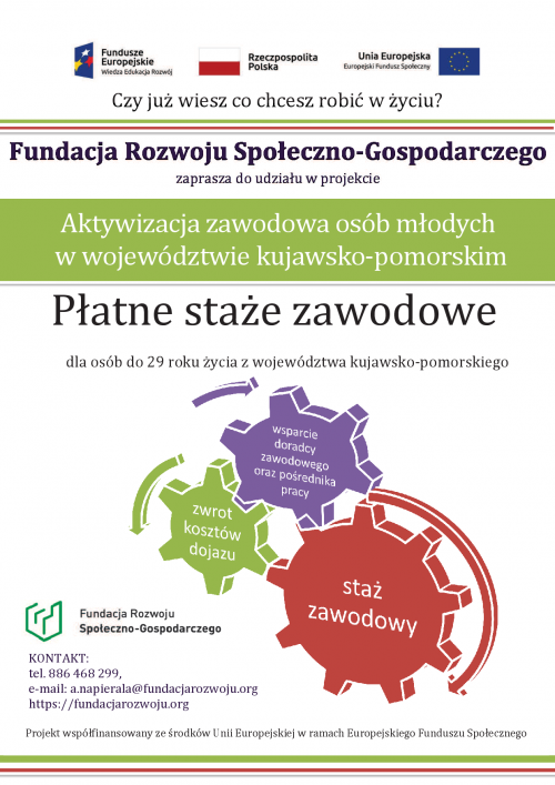 Plakat dotyczący projektu aktywizacji osób młodych w woj. kuj-pom.