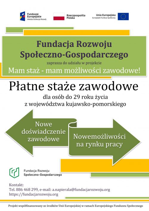 Plakat dotyczący projektu "Mam staż, mam możliwości"