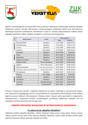 Mobilna zbiórka odpadów tekstylnych w Gminie Łysomice
