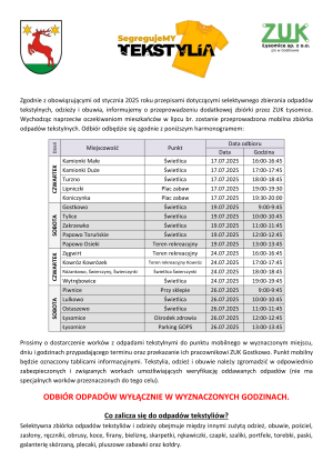 Mobilna zbiórka odpadów tekstylnych w Gminie Łysomice