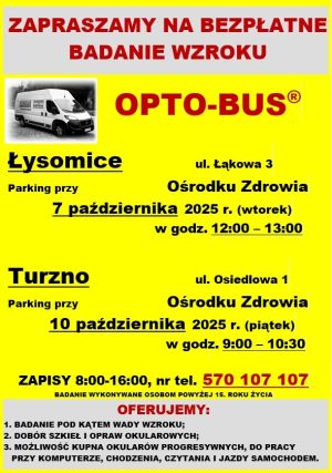 Bezpłatne badanie wzroku w Łysomicach i Turznie – skorzystaj z OPTO-BUSA!
