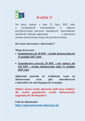 Możliwość odroczenia terminu dostosowania miejsc do przechowywania nawozów naturalnych